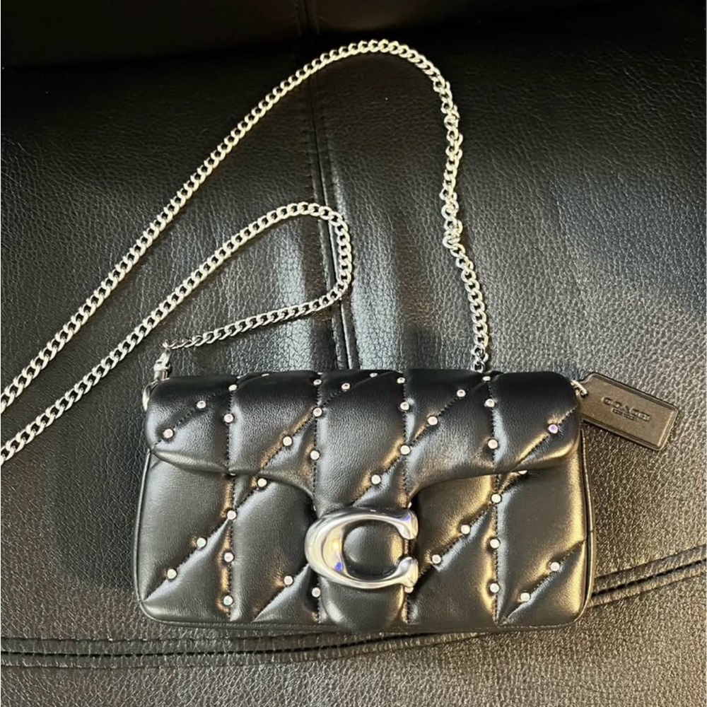 Coach Black Quilted Crossbody Bag (wristlet size) with Silver Accents